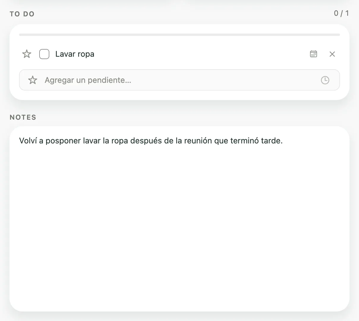Daily de Kiyo en la web, el 17 de septiembre, con Lavar ropa sin completar y la nota: Volví a posponer lavar la ropa después de la reunión que terminó tarde.