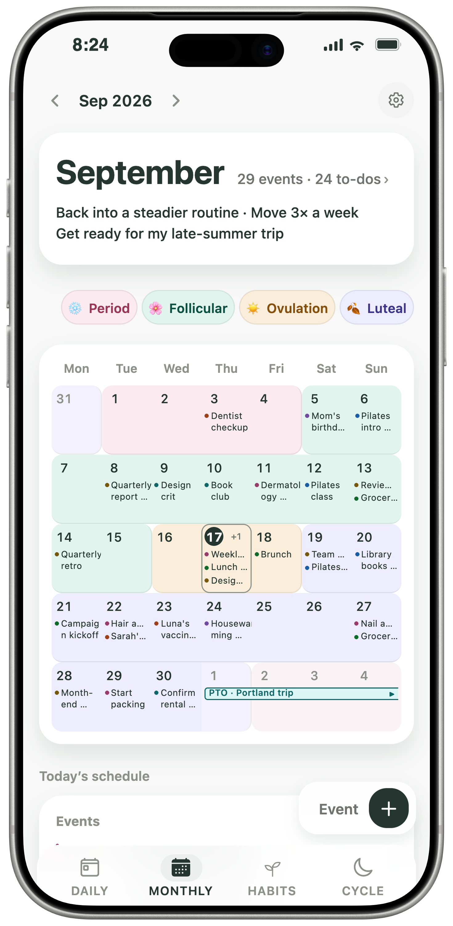 Kiyo monthly calendar