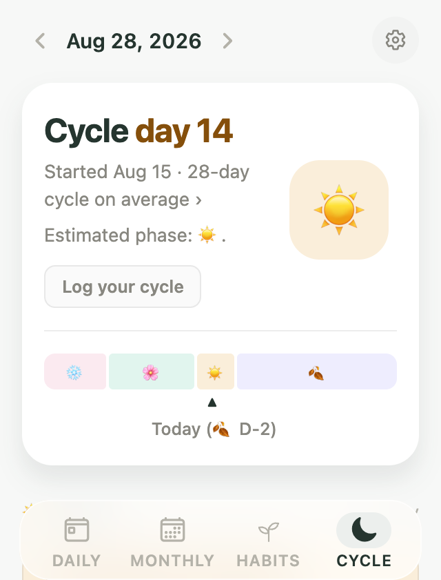Private Mode showing cycle phases as emoji instead of phase names