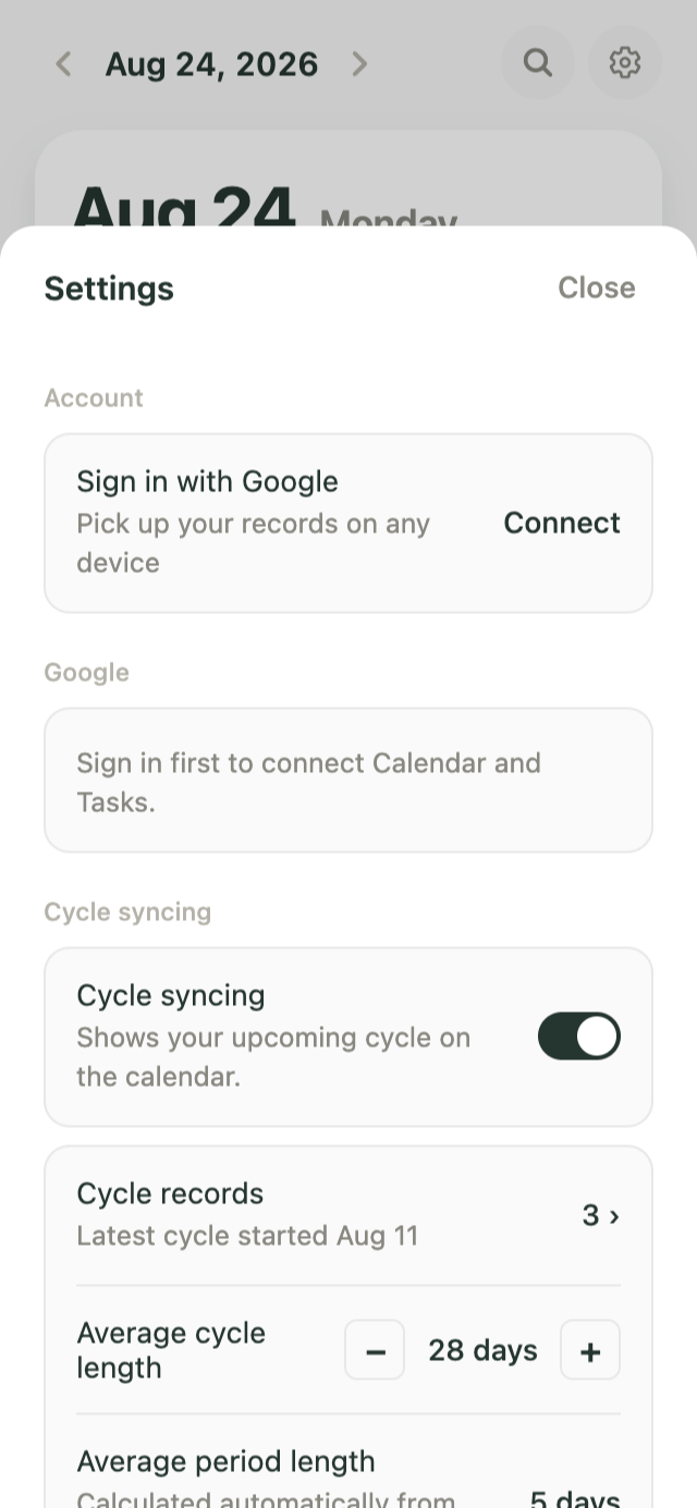 Kiyo Google sign-in settings screen