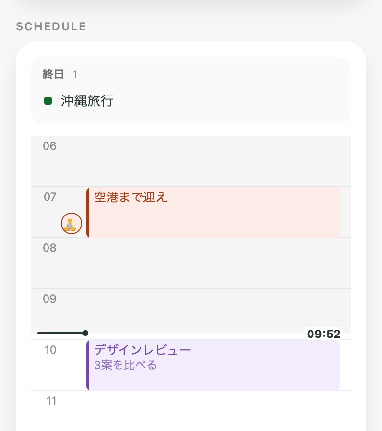 時間の長さがブロックの高さで表示されたKiyoのタイムライン